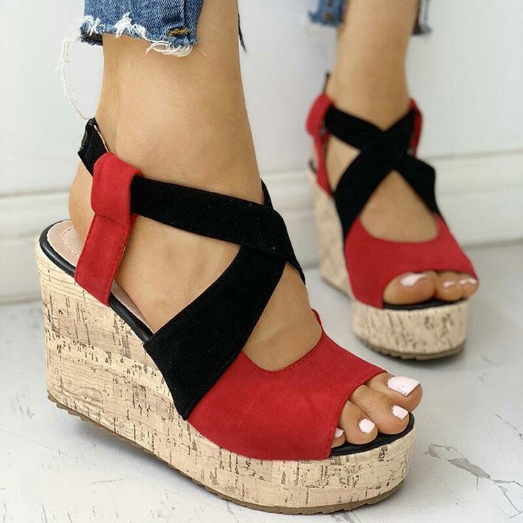 Fish Mouth European And American Style Sleeve High Heel Wedge Sandals - الصورة 5